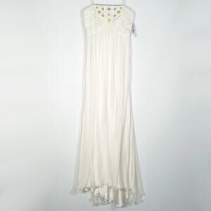 Carmen Marc Valvo Silk Organza Ivory Beaded Strapless Gown Long Dress NWT